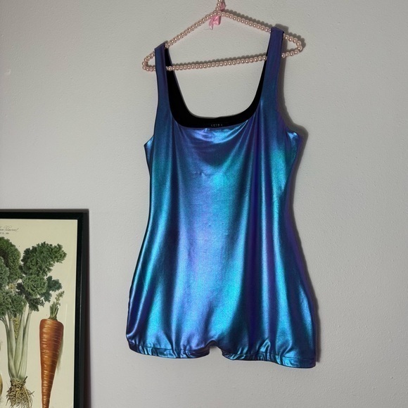 AKIRA Tops - Akira metallic blue/purple shift futuristic romper size L